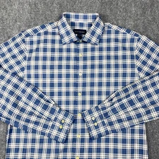 Scott Barber Button Down Up Shirt Mens L Blue Check Plaid LS Casual Fit Preppy