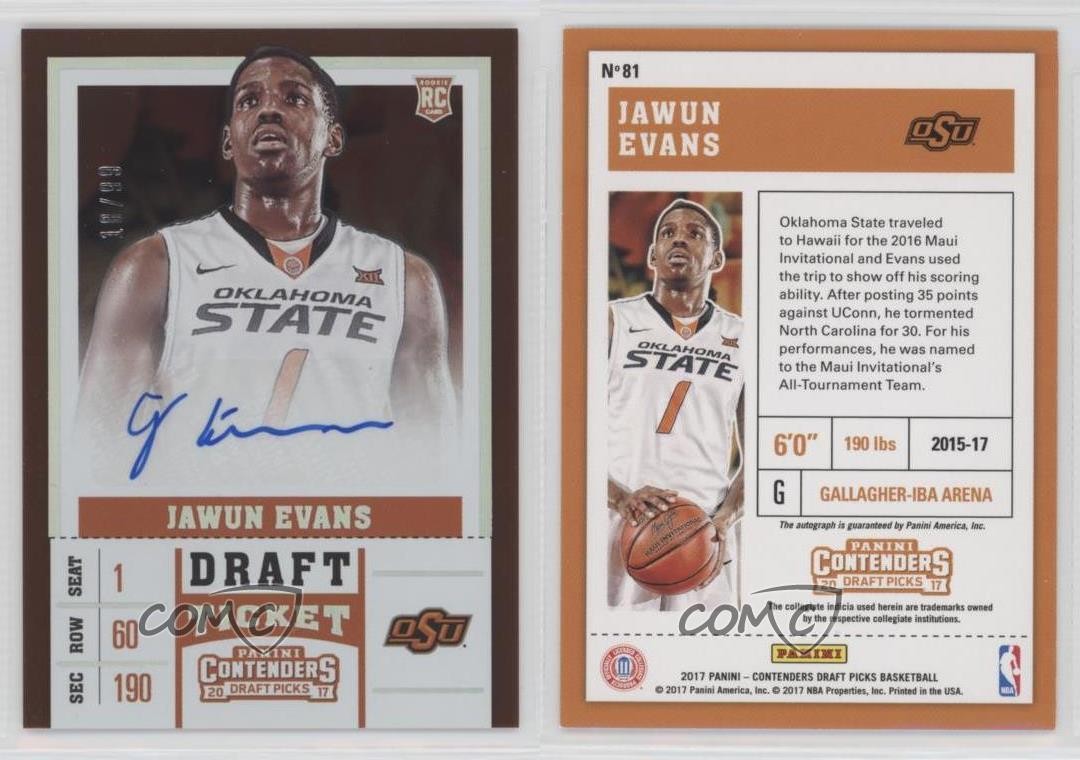 2017 Panini Contenders Draft Picks Ticket 18/99 Jawun Evans Rookie Auto RC 0c2