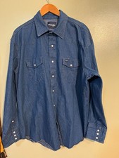 Wrangler Mens Western Perl Snap Denim Button Down Shirt Size 2X