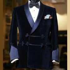Men's Blue Velvet Smoking Jacket Party Wear Wedding Dinner Blazer