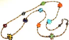 Fabulous flawless long colorful lampwork art glass beads rainbow Necklace Lot632