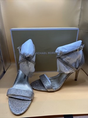 NWB MICHAEL KORS AVA MID SANDAL GLITTER MESH GOLD WOMEN Size 7M