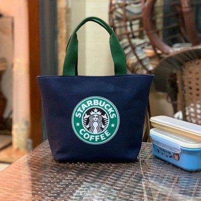 Starbucks Coffee Mini Canvas Tote Bag Portable Zippered Handbag Red Beige Black