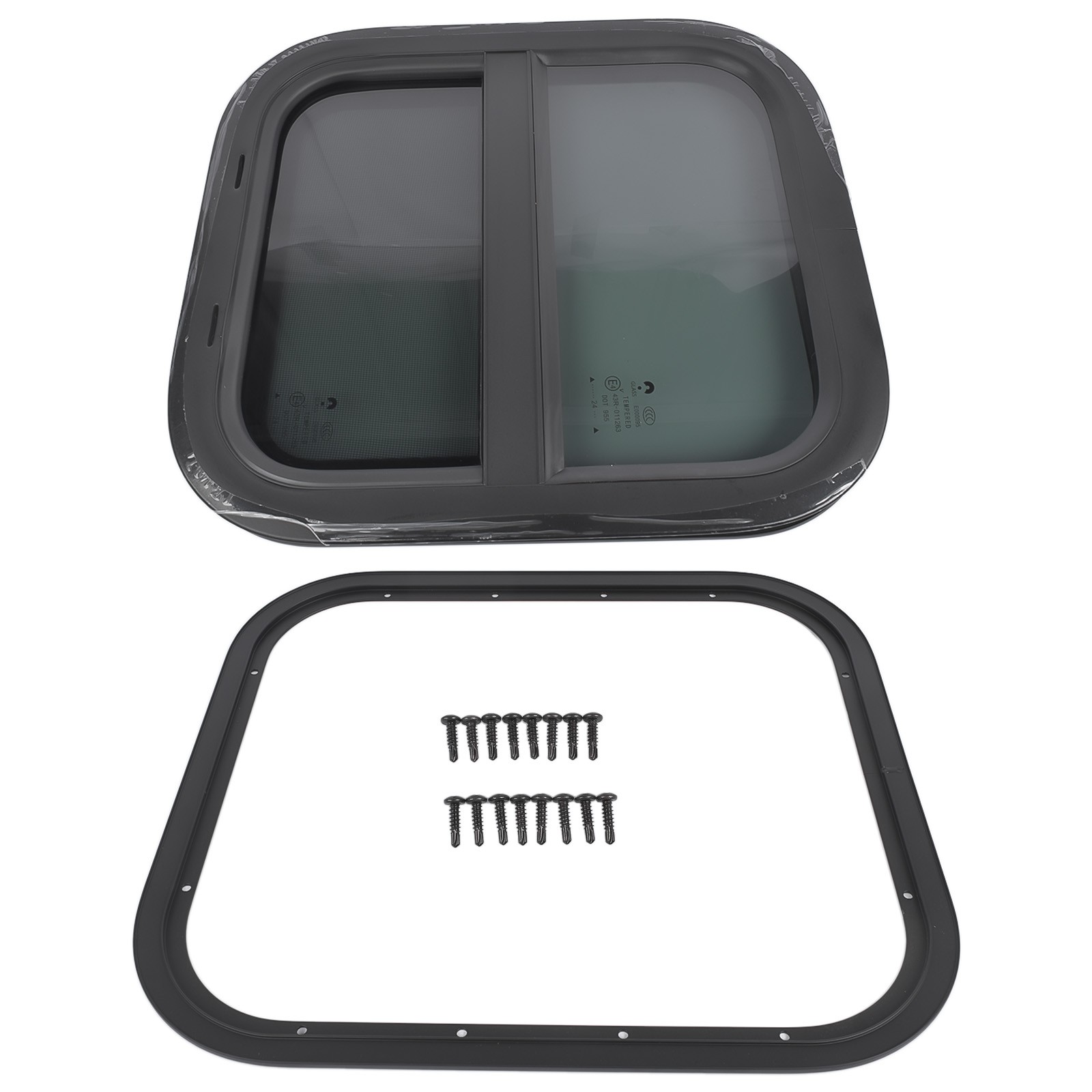 New Vertical RV Window 14" W x 16" H Tinted Sliding + Net Screen and Trim Ring