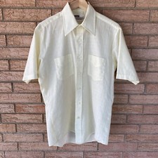 70s 80s Montgomery Ward Grid Knit Yellow Button-up Shirt 15.5 Retro Disco Vibe