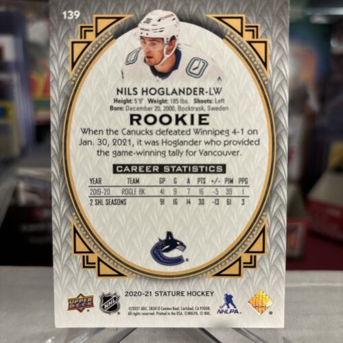 2020-21 Upper Deck Stature Nils Hoglander RARE Red Variation RC SSP /25 ⭐️ MINT - Picture 2 of 2