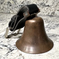 VINTAGE Large 4" Brass Cow Sheep Bell w/ Leather Strap & OG Patina Sleigh Bell