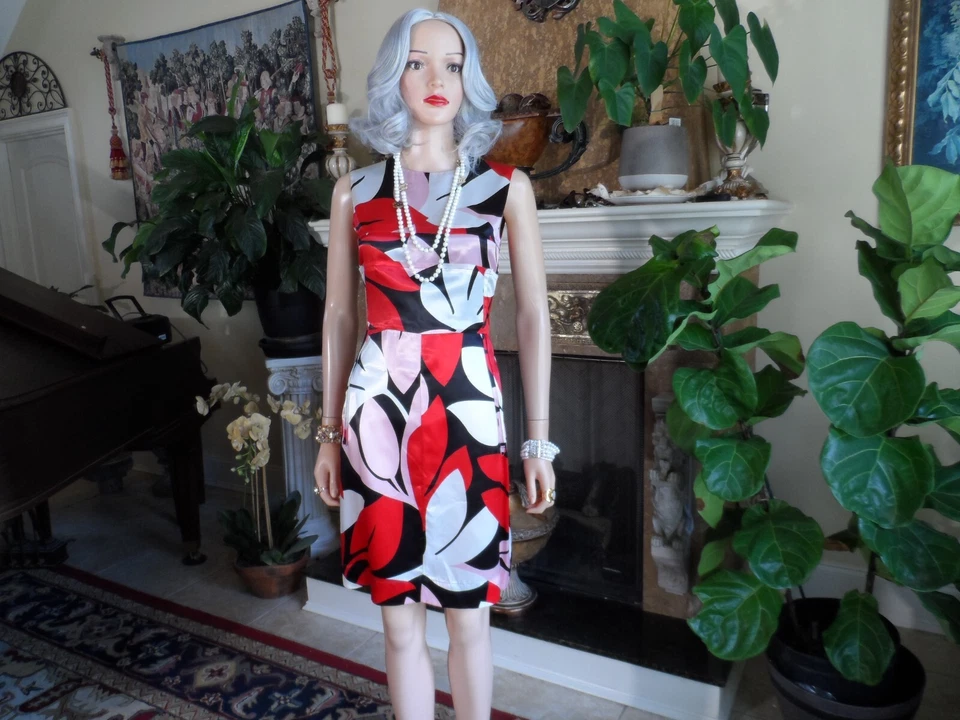 Marni Red/Black Multi Floral Print 100% Silk Charmeuse Sheath Dress Size XS - Image 2 of 4