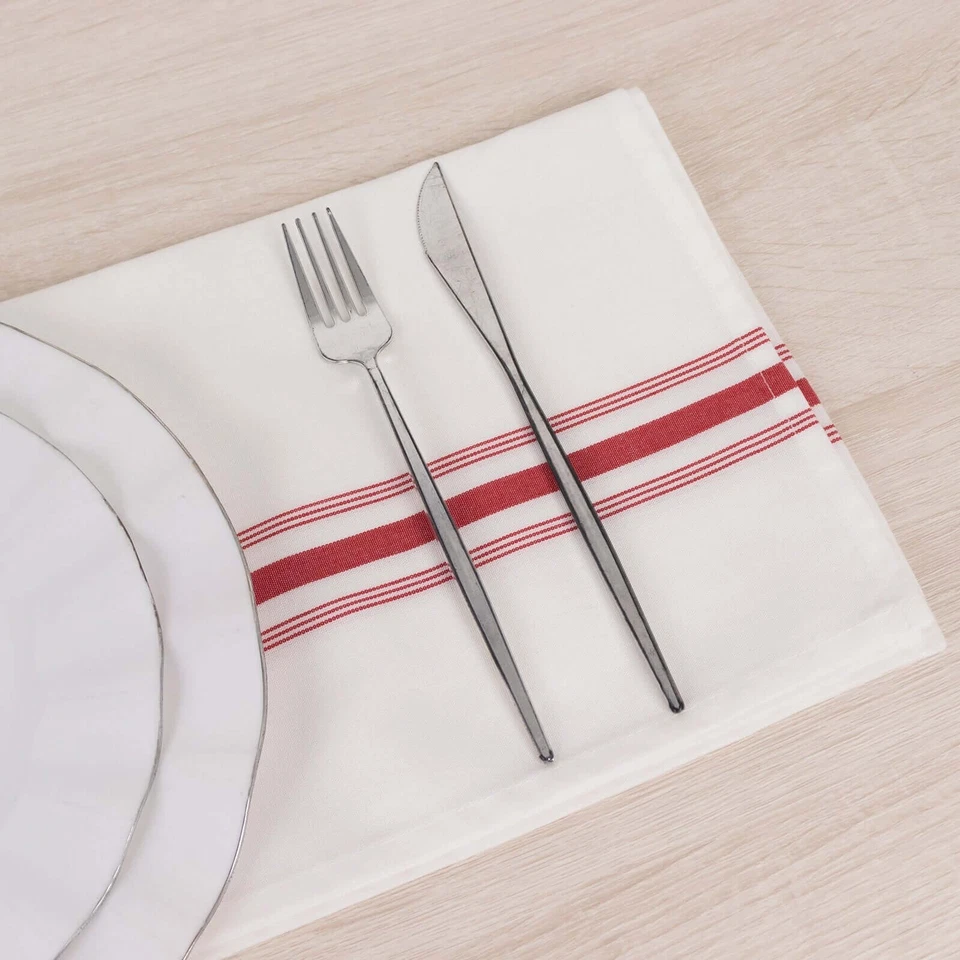 10 pcs Red White Polyester 18x22" TABLE NAPKINS Stripes Wedding Party Kitchen - Image 3 of 4