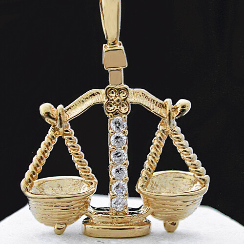 3D LIBRA 'Scales' CZ ZODIAC 14k GOLD GL 