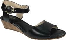 COLE HAAN Women's Evette Black Leather Wedge Ankle Strap Sandal, W13645