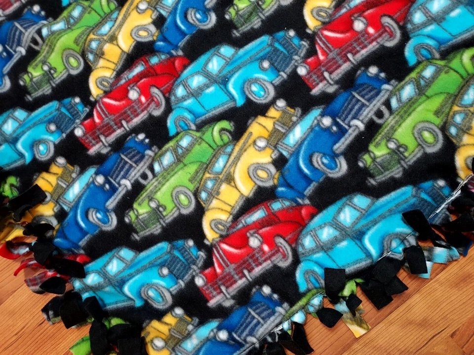 Hand Tied Double Layer Fleece Tie Blanket Classic Cars 38 x 53 New eBay