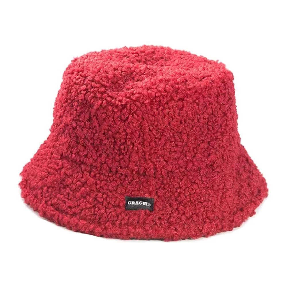 Teddy Bucket Hat Craggi Soft Feel Head Hat Womens Mens Retro Style Plain Red