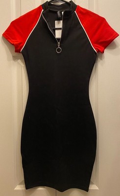Juniors H&M Divided T-Shirt Dress - Size 0 - Black w/Red & White Stripes