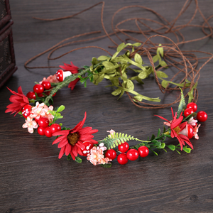 Xmas Red Beach Wedding Flower Hair Garland Crown Headband Floral