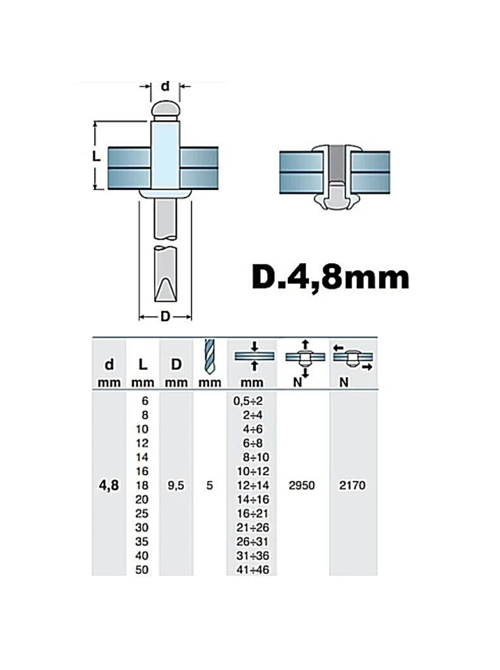 RIVETTI A STRAPPO COLORATI VERNICIATI IN ALLUMINIO D.3mm 4mm 4,8mm VARI COLORI - Immagine 4 di 4