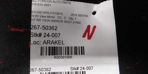 13 14 15 16 17 18 19 20 NISSAN SENTRA REAR VIEW MIRROR OEM 96321-2Y900 - Picture 7 of 15