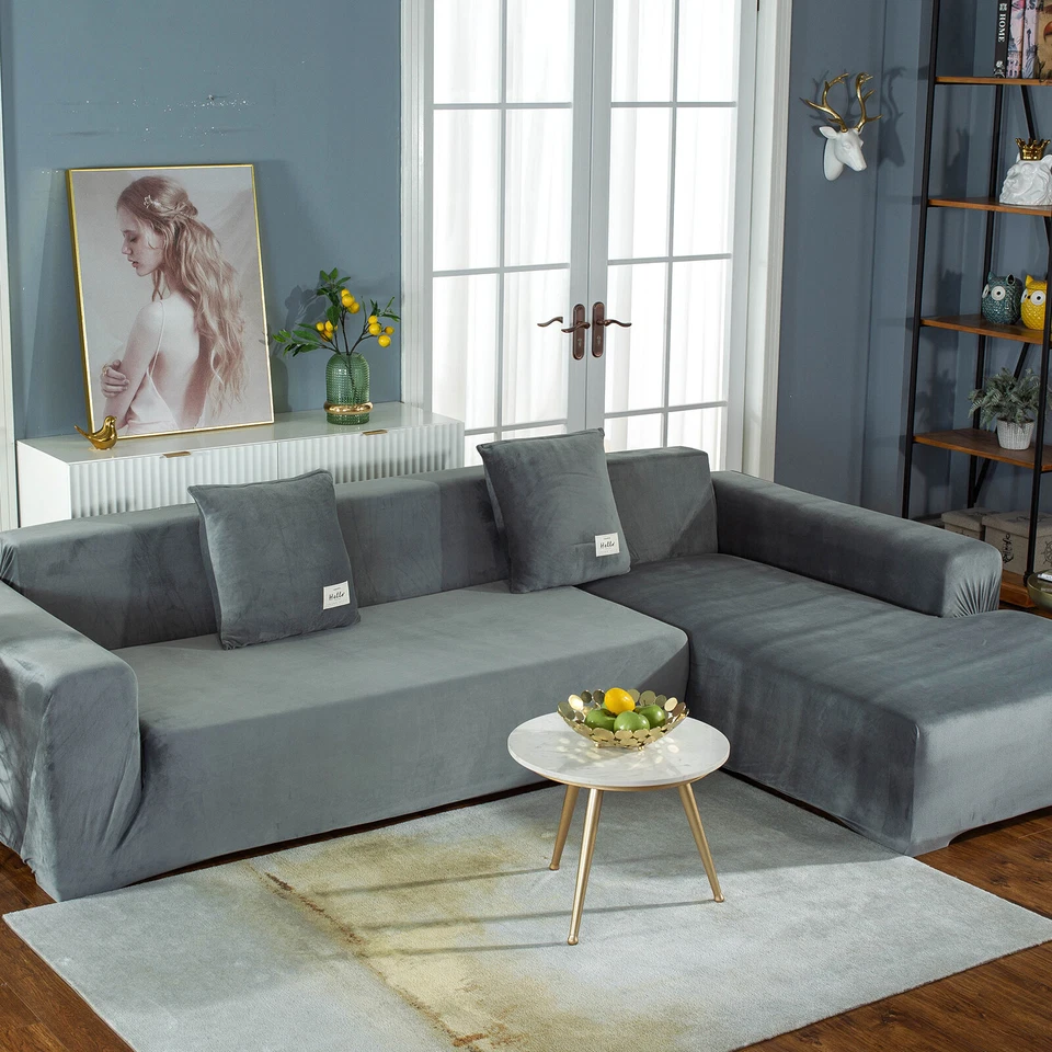 Samt Sofabezug Stretch Sofahusse Abdeckung für 1/2/3/4 Sitzer & L Form Ecksofa - Bild 4 von 4