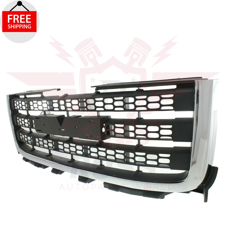 New Front Grille Chrome with Black For 2011-14 GMC Sierra 2500 HD Sierra 3500 HD - Imagem 3 de 4