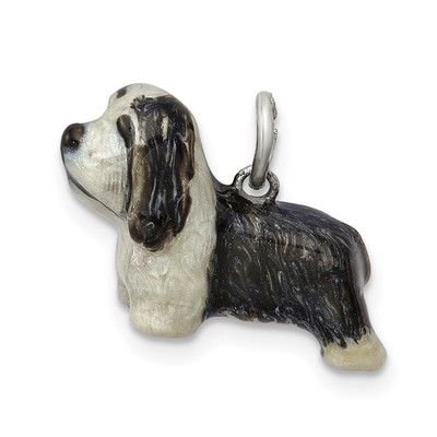 Sterling Silber emailliert Bearded Collie Charm Anhänger Geschenk für Mutter