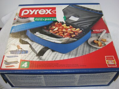 Pyrex Portable 4 Piece 7 x 11 Insulated Food Carrier Set. New In Box, Must See