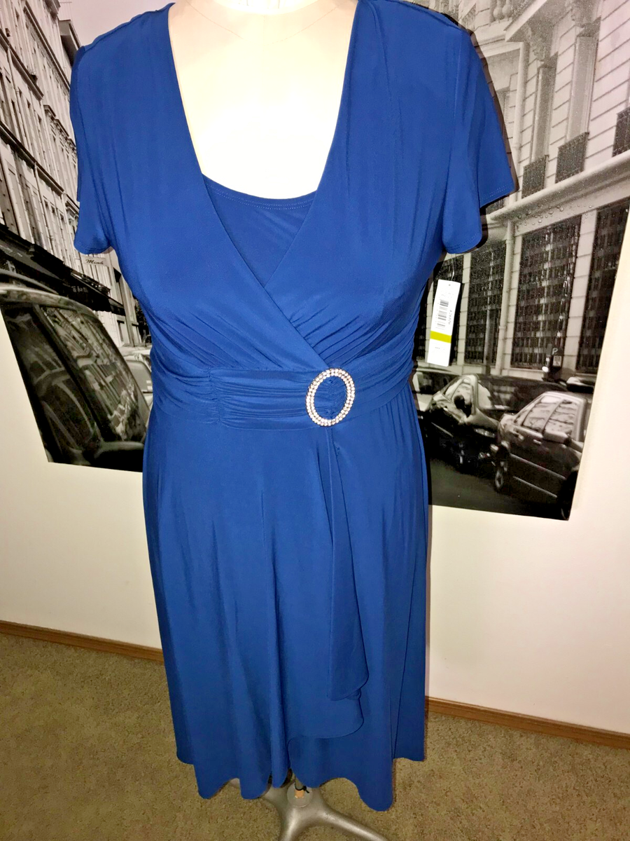 R&M RICHARDS NWT BLUE JERSEY RUCHED WAIST WITH RHINESTONE DETAIL DRESS 14M R&M RICHARDS NWT BLUE JERSEY RUCHED WAIST WITH RHINESTONE DETAIL DRESS 14M