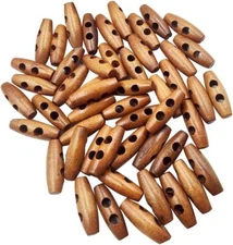 50 Pieces Olive Shape Wooden Toggles Buttons 2 Holes Sewing Buttons for Cloth...