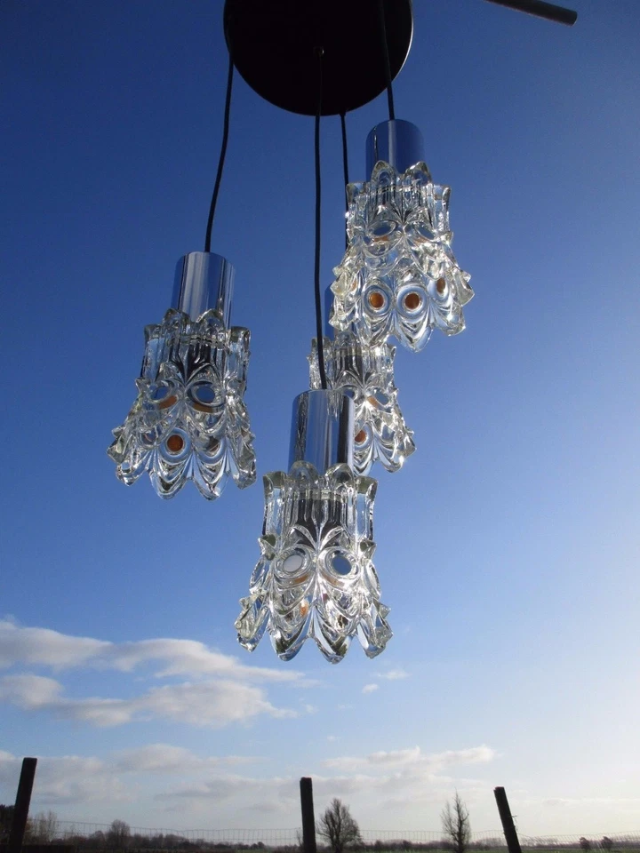 Lámpara de araña Raak moderna de mediados de siglo con tonos de cáliz de cristal impresionante rara Foto 2 de 4