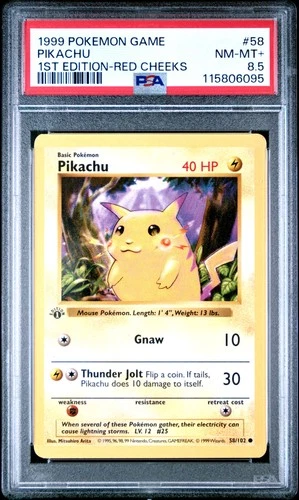 1999 POKEMON GAME 1ST EDITION-RED CHEEKS #58 PIKACHU PSA 8.5