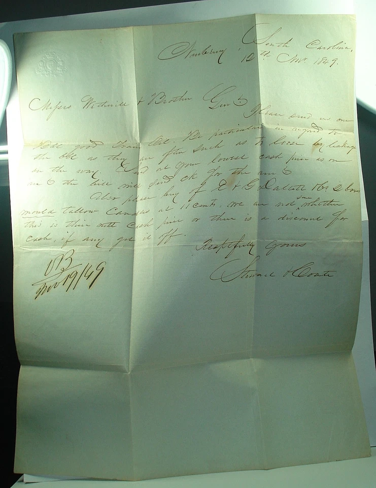 1849 Red NEWBERRY SC Stampless Folded Letter LARGE FANCY X CANCEL Scarce - Image 2 of 2