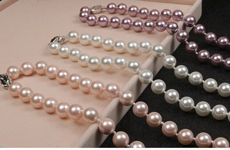 Rosa Collier Perlenkette Perlen Halskette 10mm Muschelkernperlen AAA geknotet - Bild 3 von 4