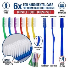 6x for Care Premium Hard Toothbrush Bristle Tooth Brush Set For Adu