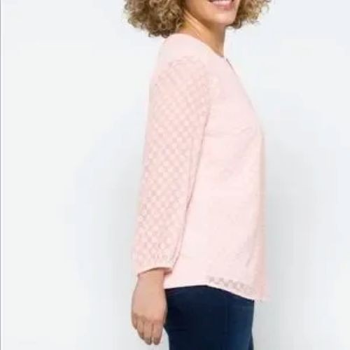 Roz & Ali Women 1X Pink Lace Sweetheart Neckline Split Back Overlay Sheer Sleeve