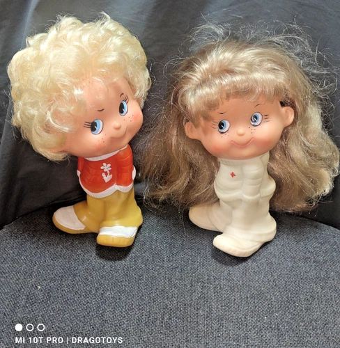VINTAGE TOY DOLL BROTHER AND SISTER NURSE RUBBER ROMANIA ARADEANCA SOVIET ERA