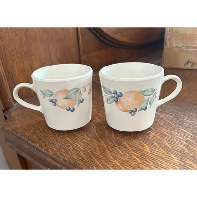 Vintage CorningWare Abundance Coffee Mugs Set of 2 Fruit Peach Berry Made in USA - image 1 of 3