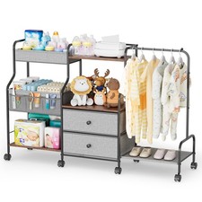 Diaper Caddy Organizer with Hanging Rack - 3 Tier Rolling Utility Cart with D...