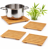 Topfuntersetzer Untersetzer Holz Bambus 4Er Set FüR TöPfe Und Pfannen Eckig