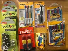 Assortment Of Pens, Pencils Cube Clips And Tack Dots 