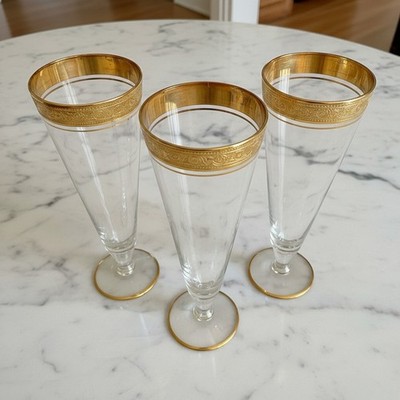 Glastonbury Lotus Rambler Rose 35 Gold Non Optic Pilsner Glasses-Set of 3-Tiffin
