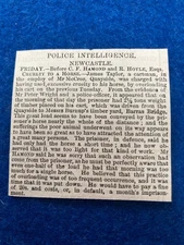 Taylor cartman horse cruelty police    NEWCASTLE  1863  ABSTRACT CUTTING 6/5CM