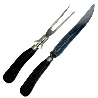 VTG Royal Brand Cutlery Co Carving Knife Fork Set Stainless Steel Faux AntlerMCM