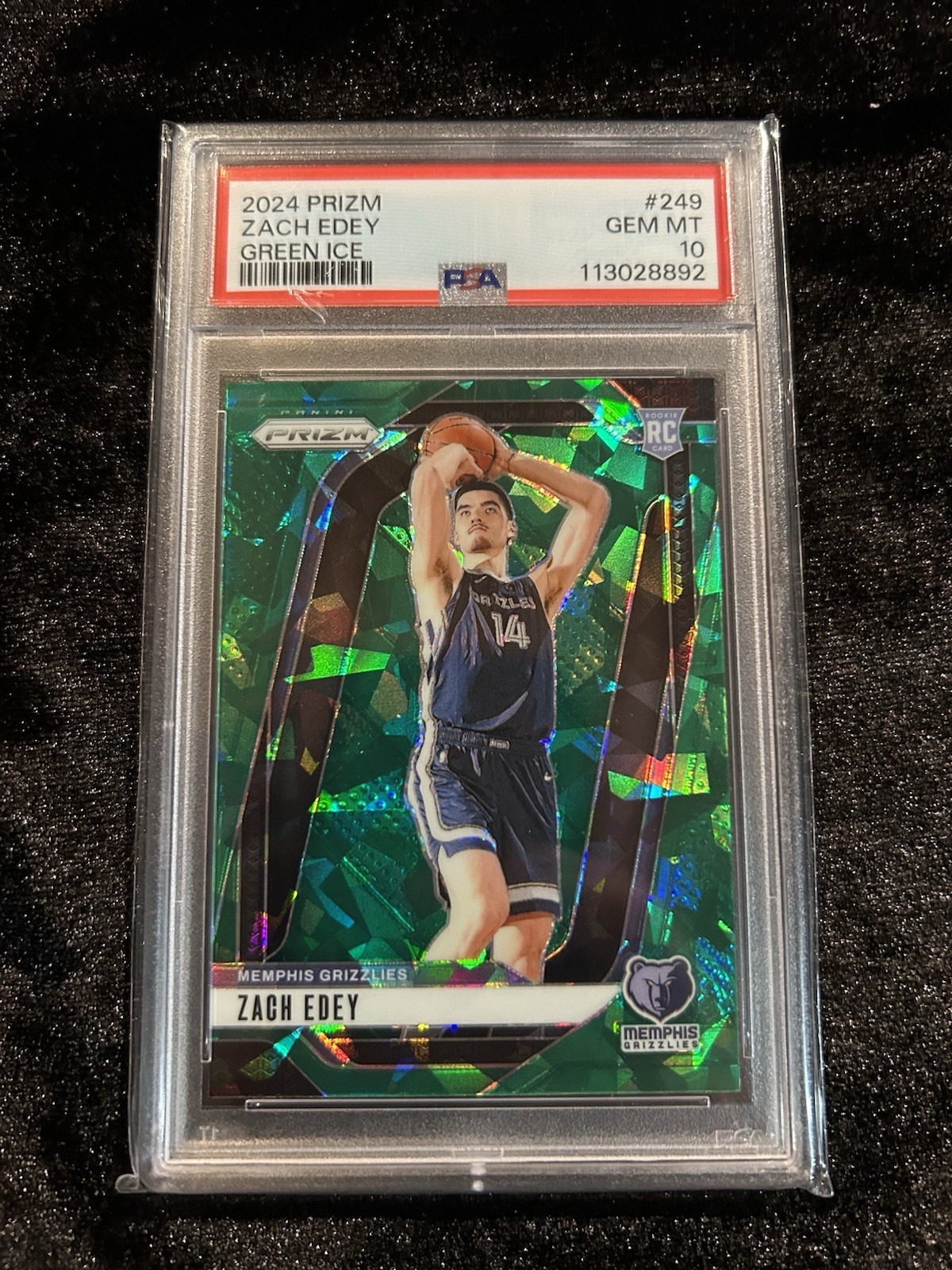 Zach Edey 2024 Prizm Rookie #249 Green Ice Prizm PSA 10