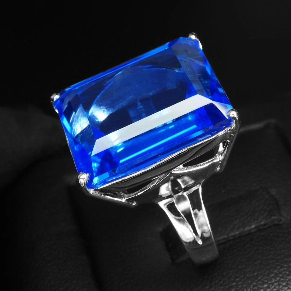 Anelli in argento sterling 925 in oro bianco favoloso topazio blu fluo... - Immagine 4 di 4