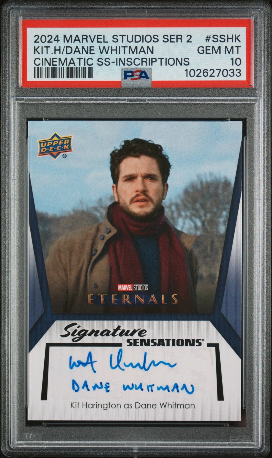 2024 Upper Deck Marvel Studios Kit Harington Inscription Auto Autograph PSA 10 view 1