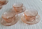 3 Sharon Cabbage Rose  Federal Pink Depression Glass Cup and Saucer / Extra Cup
