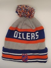 Edmonton Oilers New Era NHL Cuffed Pom Beanie Hat Blue Orange Gray
