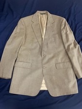 Brooks Brothers Glen Plaid Wool Silk Tan Tweed Suit Jacket 42LG Made In USA