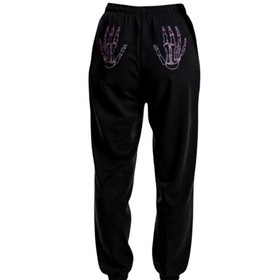 PINK Victoria's Secret Black Joggers with Purple Bling Skeleton Hands on Butt