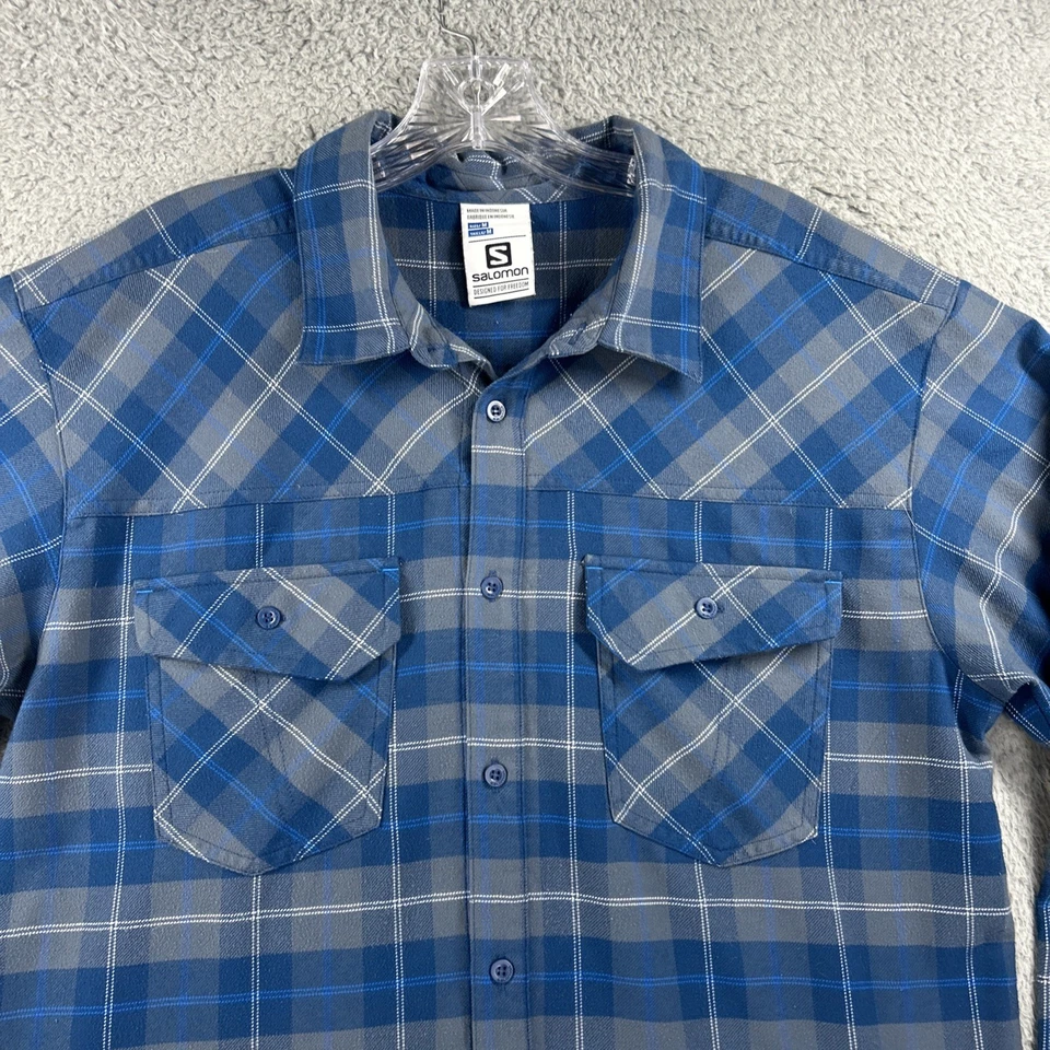 Camisa Salomon Para Hombres Mediana Azul Franela a Cuadros Resistente Leñador Cabincore Camp Foto 2 de 4