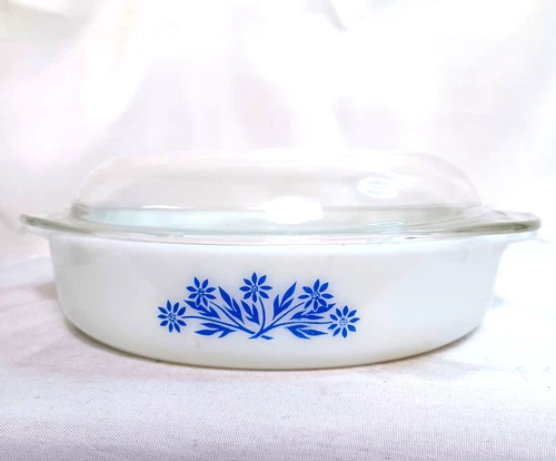 Casserole Dish USA Number 129 Pyrex Lid Blue Flower Vintage Cottagecore